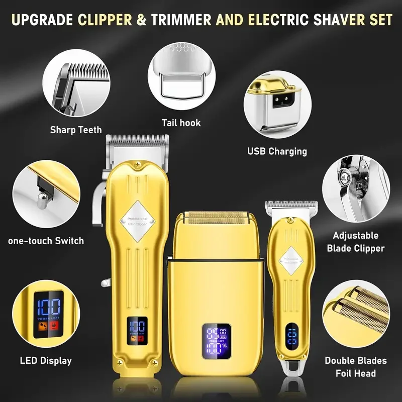 RUCHA Hair Clippers For Men T-Blade Nose Hair Trimmer Foil Shavers For Men Barber Kit 4 In 1 Professional Men Hair Clippers 3