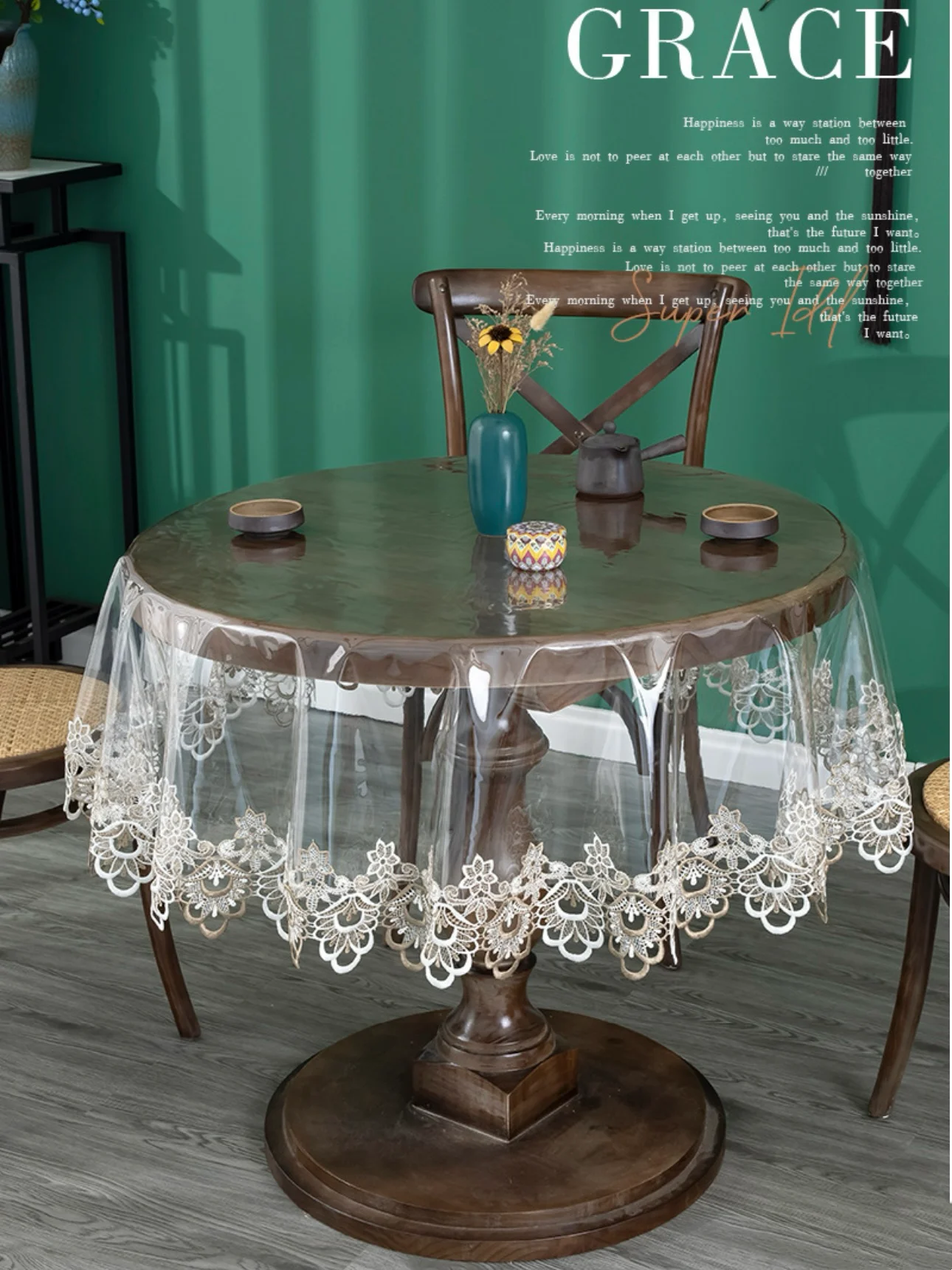 1 Piece of Round Pvc Lace Tablecloth, Simple Pvc Embroidered Lace Edge ...