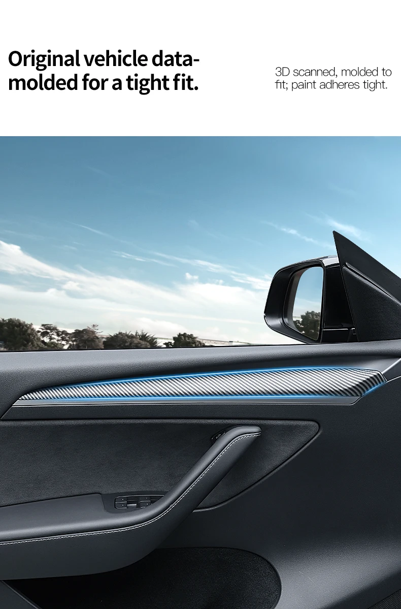 For Tesla Model Y 2021-2024 Model 3 2019-2023 ABS Front Door Side Trim Strip Kit