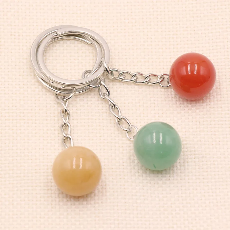 Natural Stone 16mm Round Ball Tiger's Eye Rose Quartz Agate Key Rings Keychains Car Decor Key Chain Keyholder