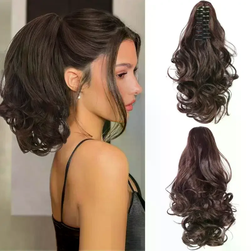 Extension per Coda di Cavallo con Clip, Capelli Sintetici Ricci e Ondulati, 15 Pollici, per Donne e Ragazze