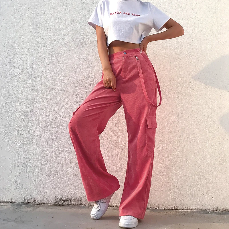 Streetwear Women Wide Leg Pant Woman High Waist Straight Baggy Corduroy Trousers Pink Personalized Women Clothing Y2k Pants grey sweatpants