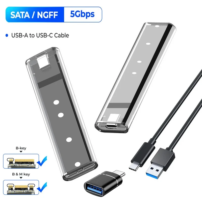 M.2 NGFF SATA SSD Enclosure Adapter USB 3.1 Gen1 5Gbps to NGFF SATA Solid State Drive External Enclosure For SSD 2242/2260/2280 m2 ssd enclosure