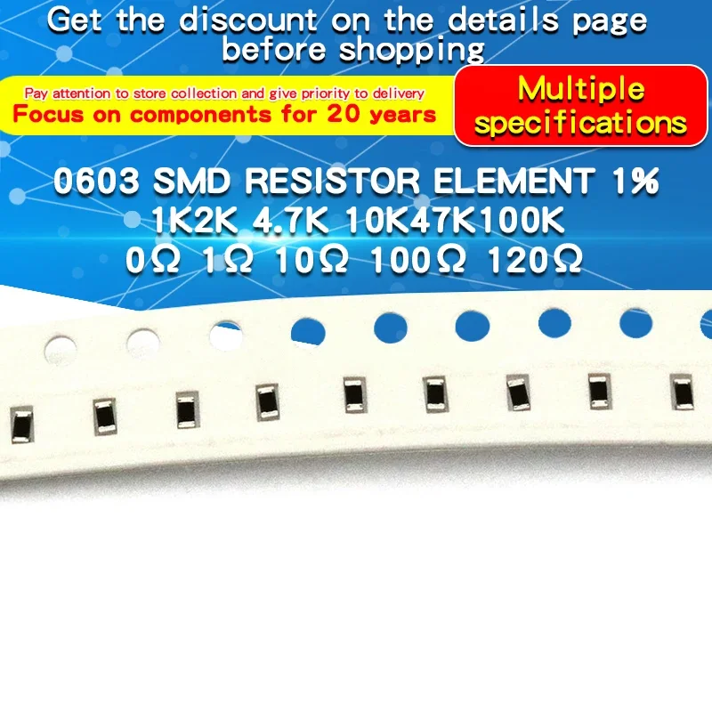 100pcs 1% 0603 SMD Chip Resistor 0&Omega;~10M&Omega; 0.39 2.2 10 100 200 470 910 1K 2.2K 10K 47K 100K 200K 240K 470K 910K 1M 2M 8.2M Ohm smd resistor smd chip resistor