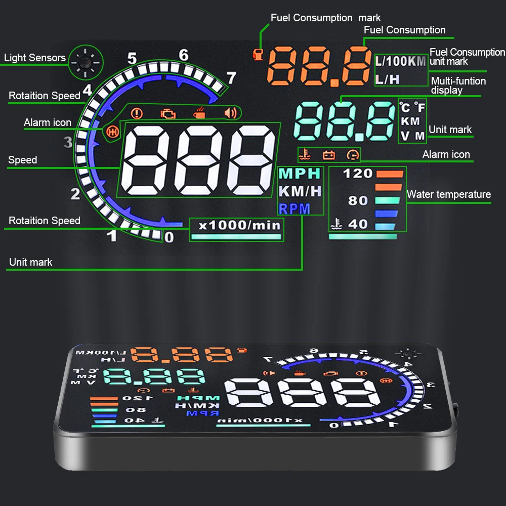 X6 A8 HUD ڵ  ÷, OBD2 LED  ,  溸 ӵ, RPM  ,  Һ