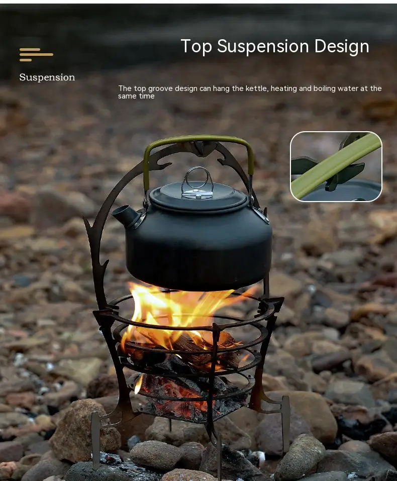 New Camping Stove Hanging Wood Stove Outdoor Campfire Pit Wood Burner Stainless Steel Burning Furnace For Barbecue Bonfire