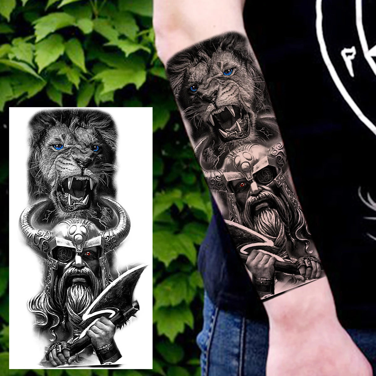 Black Wolf Forest Temporary Tattoos For Men Women Realistic Lion Samurai Skull Vampire Fake Tattoo Sticker Forearm Tatoos Custom