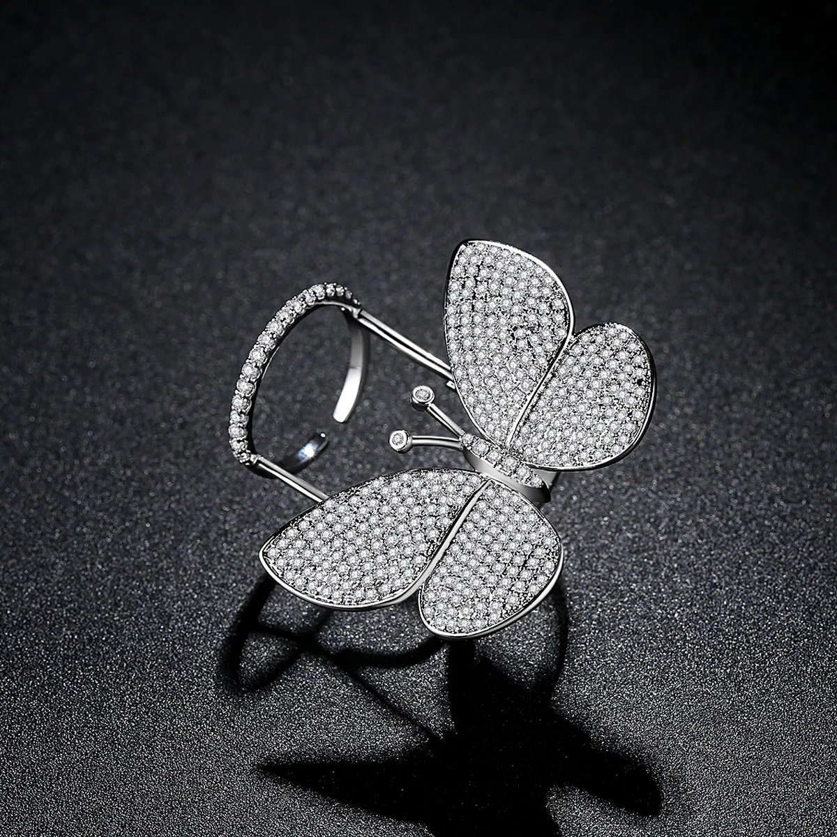 Dancing Butterfly Rings for Women Luxury Cubic Zirconia Wedding Engagement Ring for Bridal Korean Fashion Charm Jewelry