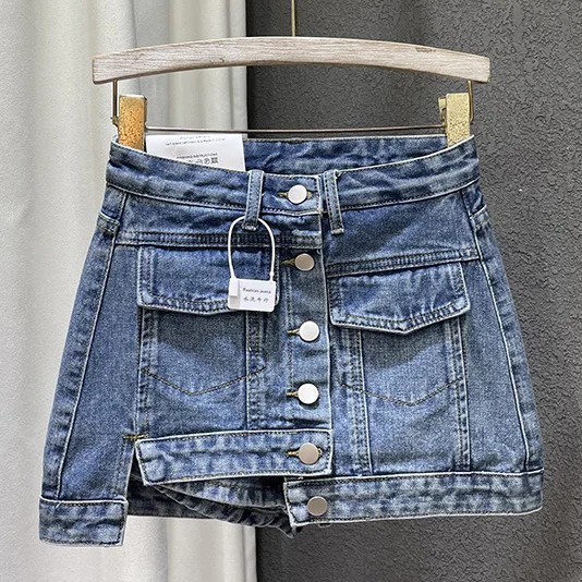 

2024 Spicy Girls Denim Half Skirt Women's Summer New High Waist Irregular Pants Wrapped Hip Skirt Mini Short Skirt