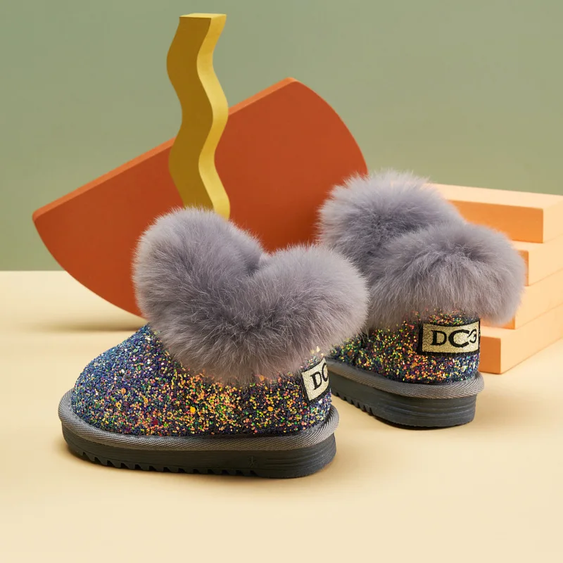 Winter Kids snow boots thick Genuine Leather warm plush soft bottom baby girls boots winter ski boot for baby children boots
