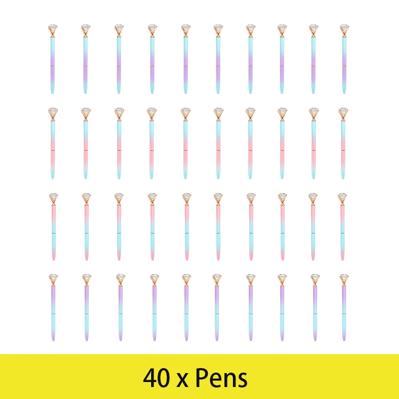 

40Pcs Large Diamond Crystal Pen Ballpoint Pen Student Stationery Office Business Gifts 1.0mm Metal Rhinestone Pen Ball Point Pen