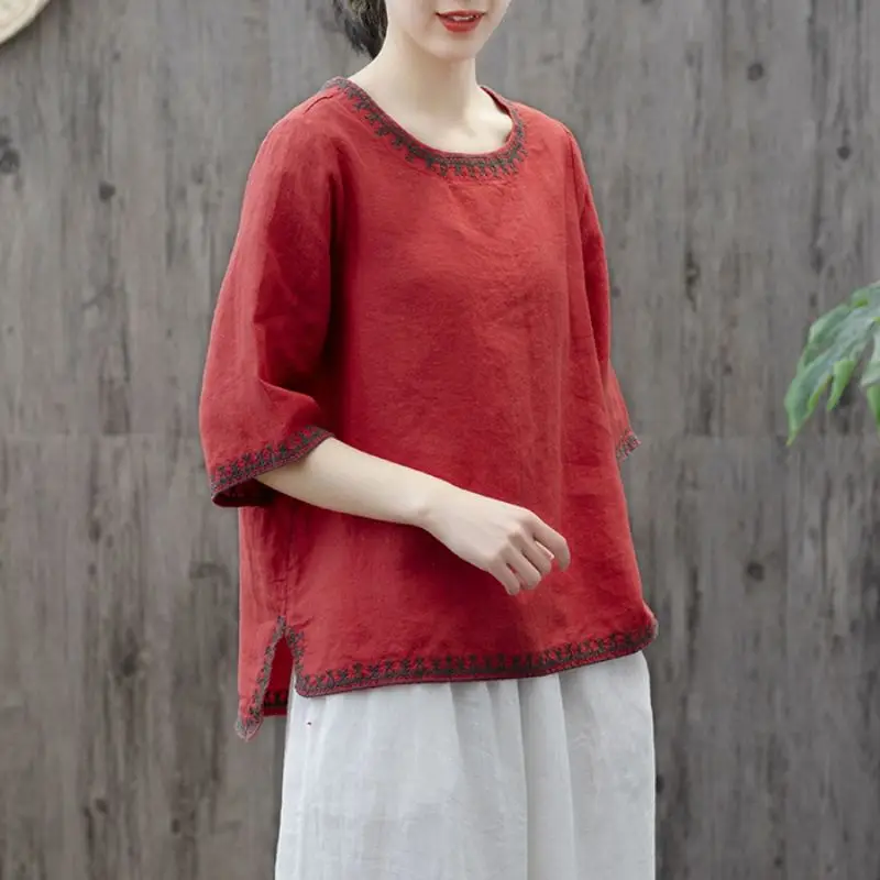 Fashion O-Neck Loose All-match Embroidery Short Sleeve Blouse Women's Clothing 2023 Summer New Casual Pullovers Korean Shirt