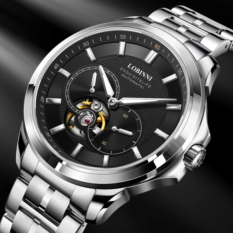 LOBINNI Men'S Watch Unique Design Automatic Chain Dating Business Stainless Steel Automatic Machinery Advanced Waterproof Watch wahl мультигрумер универсальный триммер stainless steel advanced