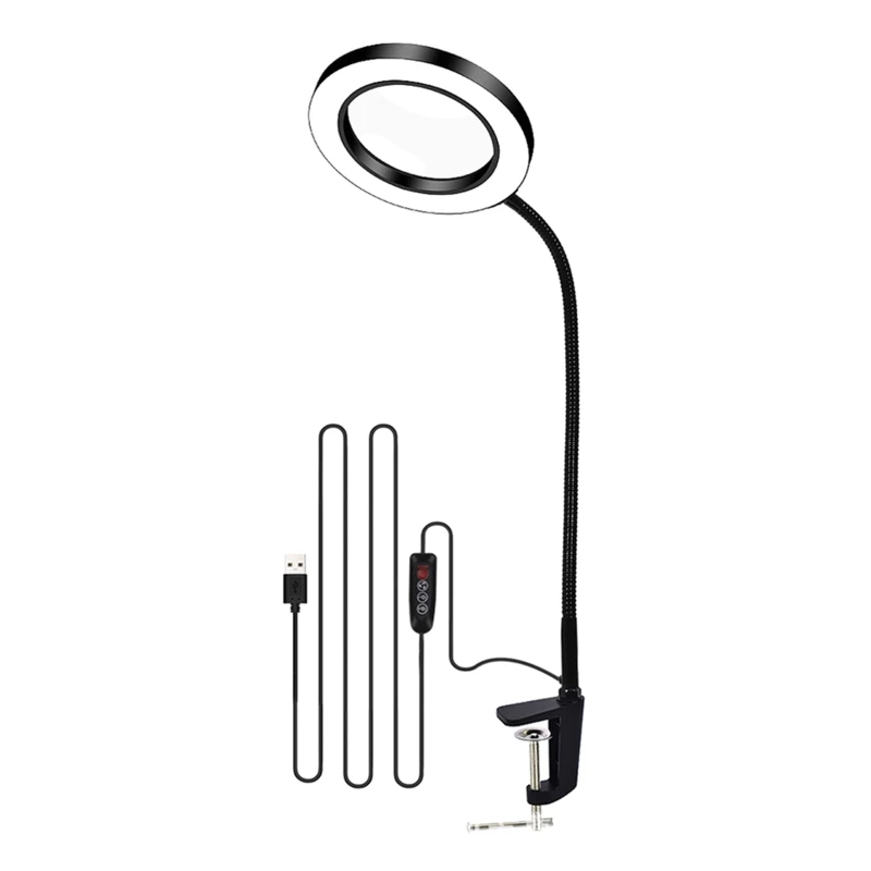 

5X Glass with Light Lighted Glass Lamp with Clamp USB Powered Magnifier Lighted Drop Shipping