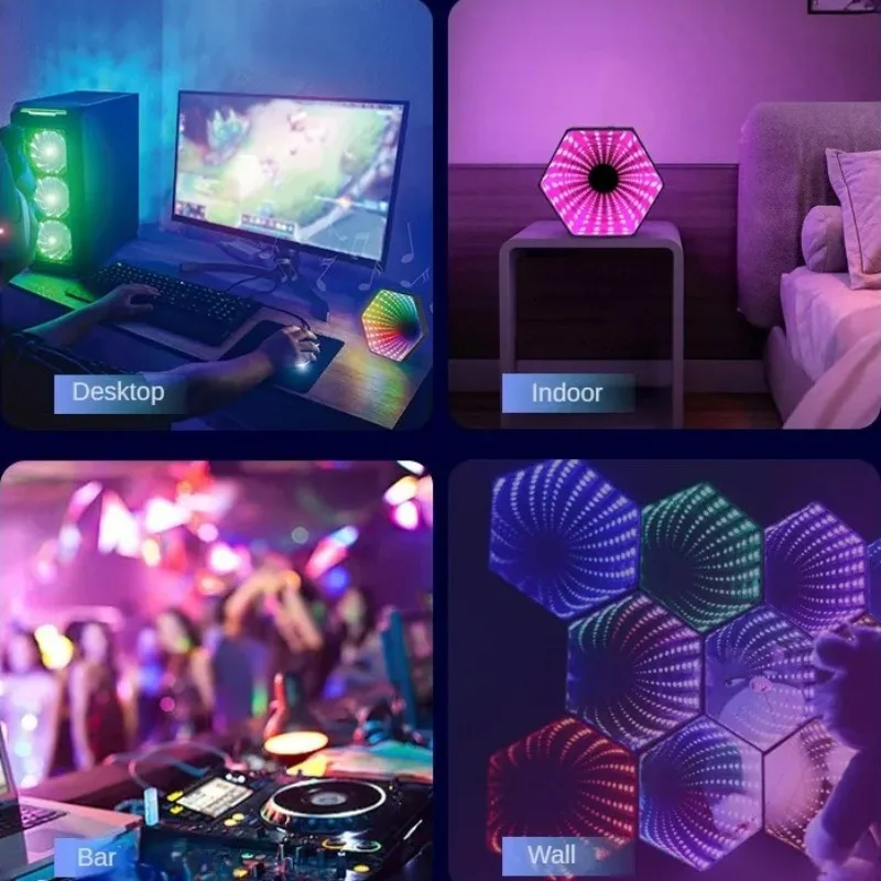 RGB 3D 육각 LED 데스크탑 앰비언트 라이트, 컴퓨터 게임 음악 리듬 동기화 픽업 라이트, 방 장식