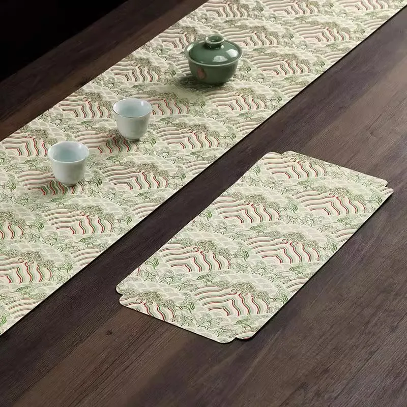 Chinese Cloud Pattern Double-Sided Waterproof Tea Mat - Zen Table Runner for Tea Ceremony, Heat-Resistant Tea Table Cloth