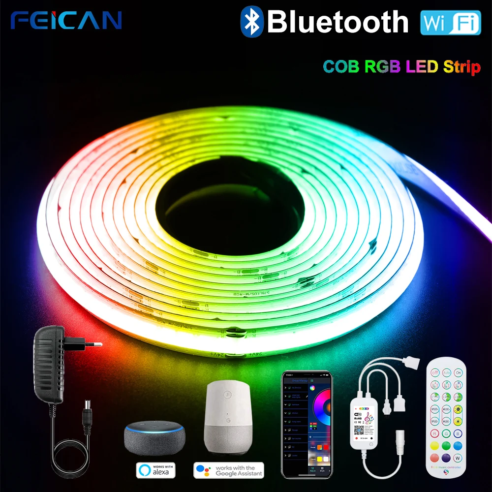 WiFi COB RGB LED Strip Lamp Bluetooth Infrared 24V 2-5M Tape Works with Alexa Music Neon Ribbon Flexible Christmas Decor Lights