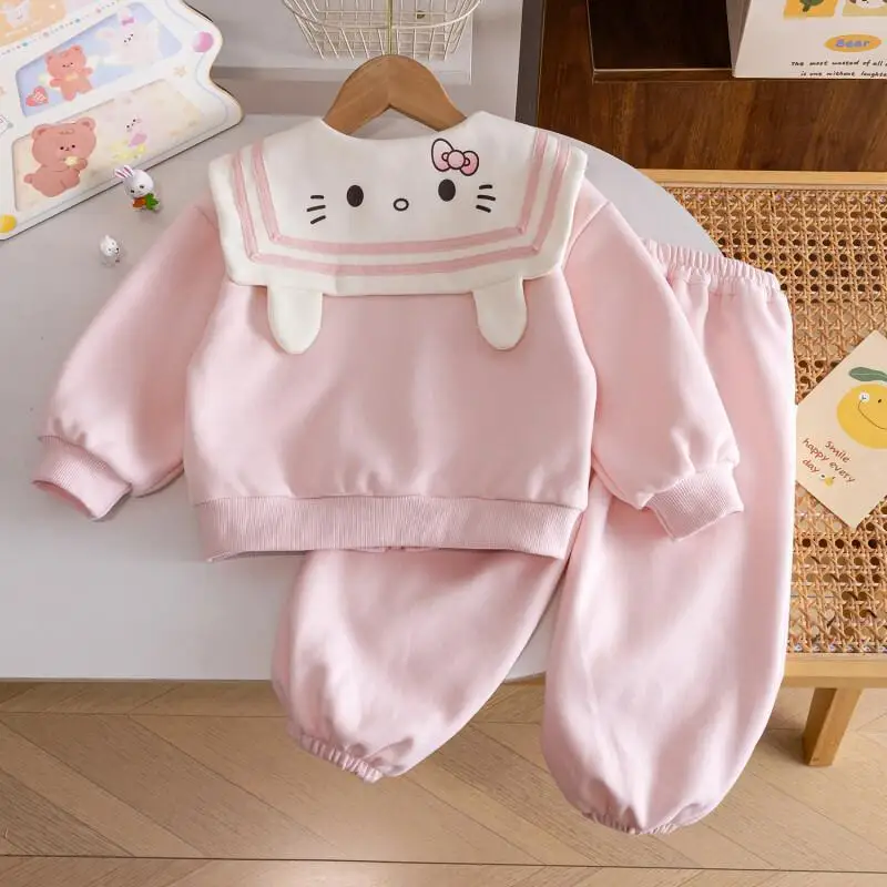 산리오 헬로키티 여아 투피스 세트 면 혼방  여아 봄 가을 캐주얼 스포츠웨어 새..