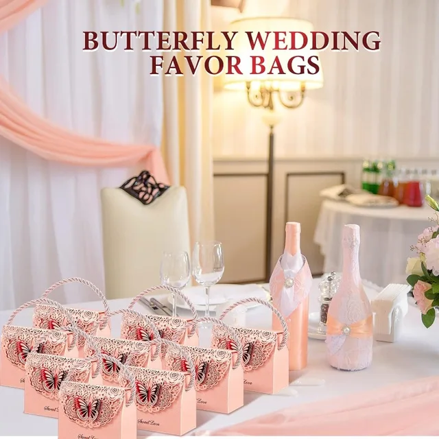 Scatoline Portaconfetti Con Farfalla - 50 Pezzi In Carta Perlata Per Matrimoni E Feste - Foto 3