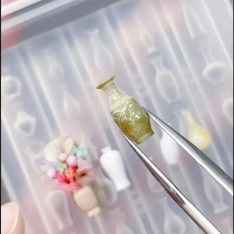 투명 실리콘 네일 아트 몰드 우아한 꽃병 병 중국 스타일 세라믹 머리핀 3D 네일 장식 몰드