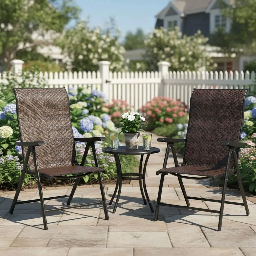 2 Piece Patio Rattan Folding Reclining Chair, Outdoor Wicker Portable Camping Chair with Widened Armrest, Foldable Chair with A 3