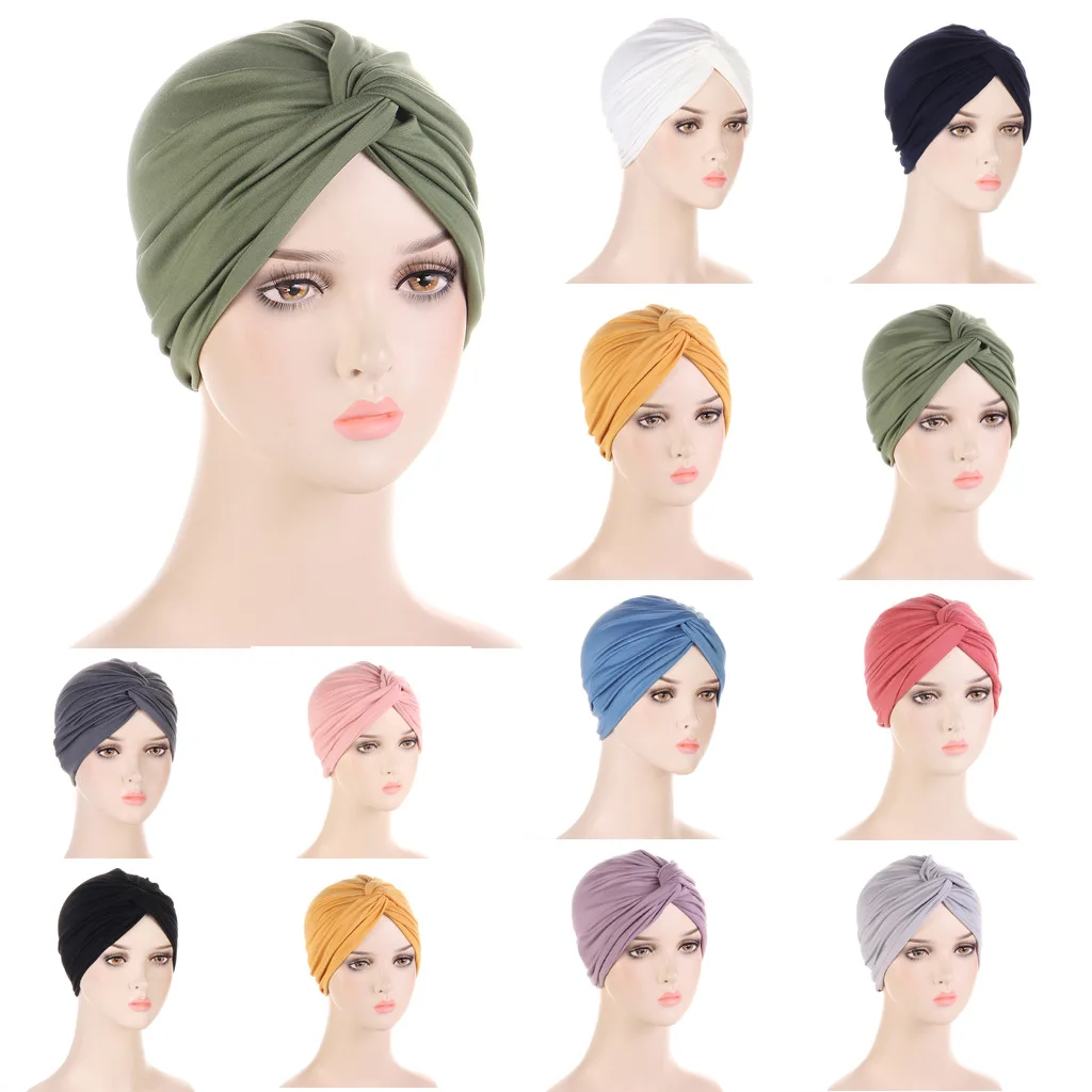 여성 Turbans 머리 장식 장식 조각 탄성 Musilim Hijabs 이마 크로스 이슬람 여성 라마단 의류 Headwra
