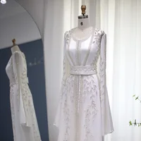 Sharon Said Luxury Dubai Moroccan Kaftan Ivory Evening Dress Long Sleeve Muslim Arabic Formal Dress Party Gowns SS439 Customized 4