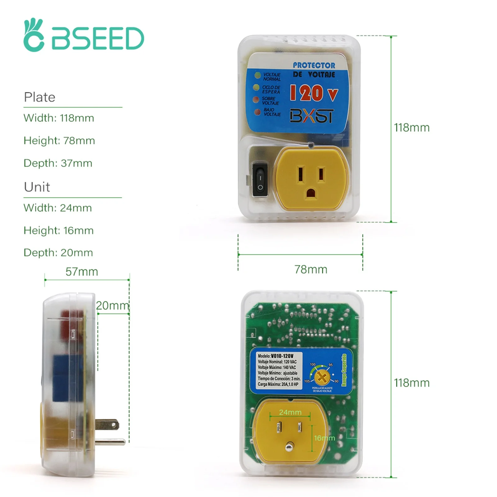 BSEED 20A 미국 표준 소켓 노란색 미국 표준 PC 패널 가전제품 서지 보호기 전압 소켓 미국 플러그 무료 배송