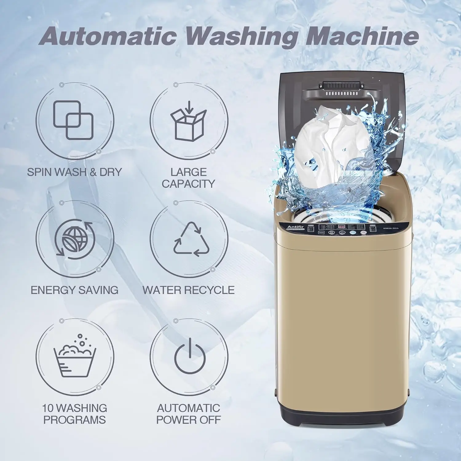 Washing Machine,15.6 LBS Full-Automatic Washer and Dryer Combo,Compact Laundry Washing Machine with Drain Pump,10 Wash 3