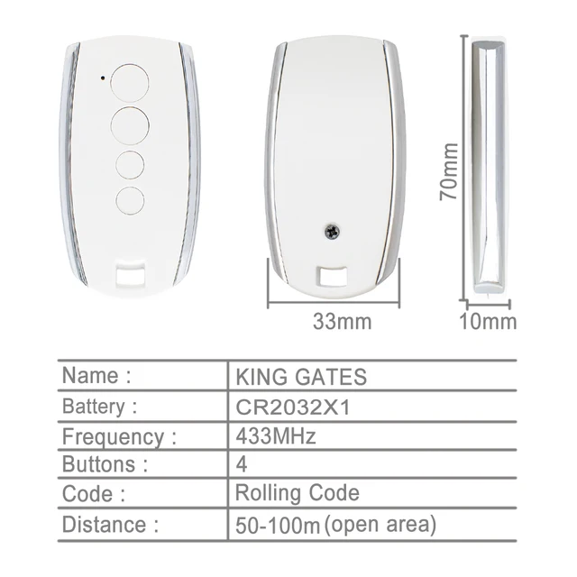 Replaces KING GATES STYLO2K STYLO4K STYLO Garage Remote Control 433.92MHz Rolling Code KINGGates STYLO 4K 2K Opener Keychain 5