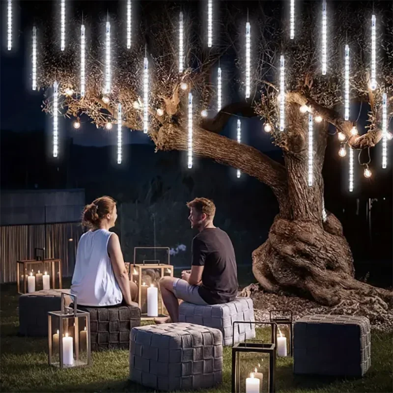 24/32 Tubes Meteor Shower Led String Lights New Year for Street Garlands Fairy Garden Lights Outdoor Christmas Tree Decorations
