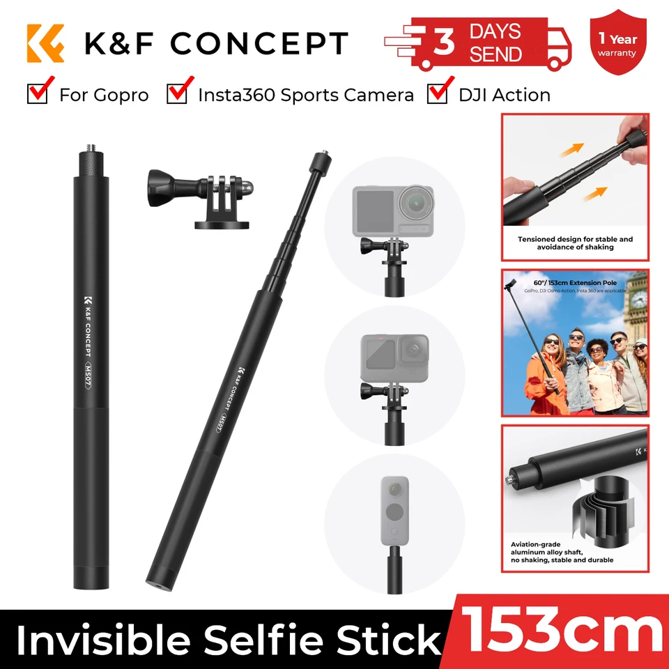 K&F CONCEPT - Perche à Selfie Pliable à Fixation Magnétique Rapide