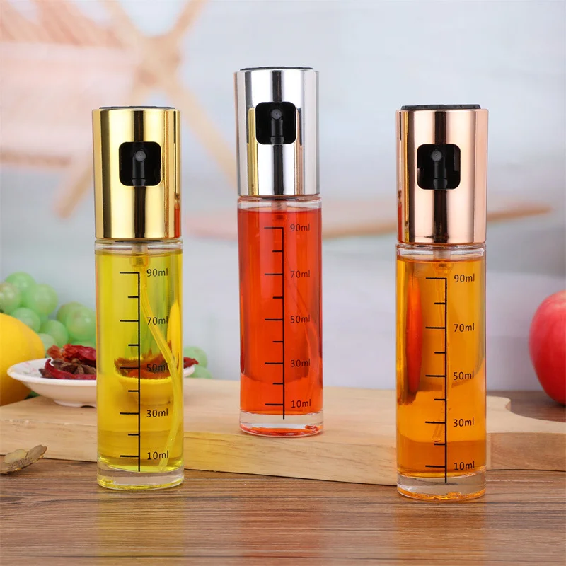 Kitchen press type oil spray bottle, atomized glass olive oil bottle, special spray bottle for barbecue, silk screen