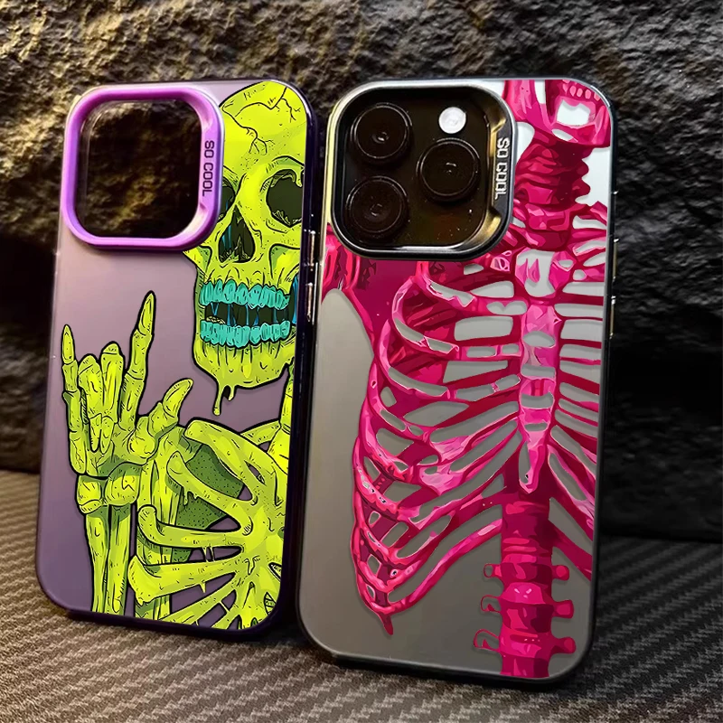 Luxury Pink Green Skull Shockproof Phone Case - Stylish Bumper Cover