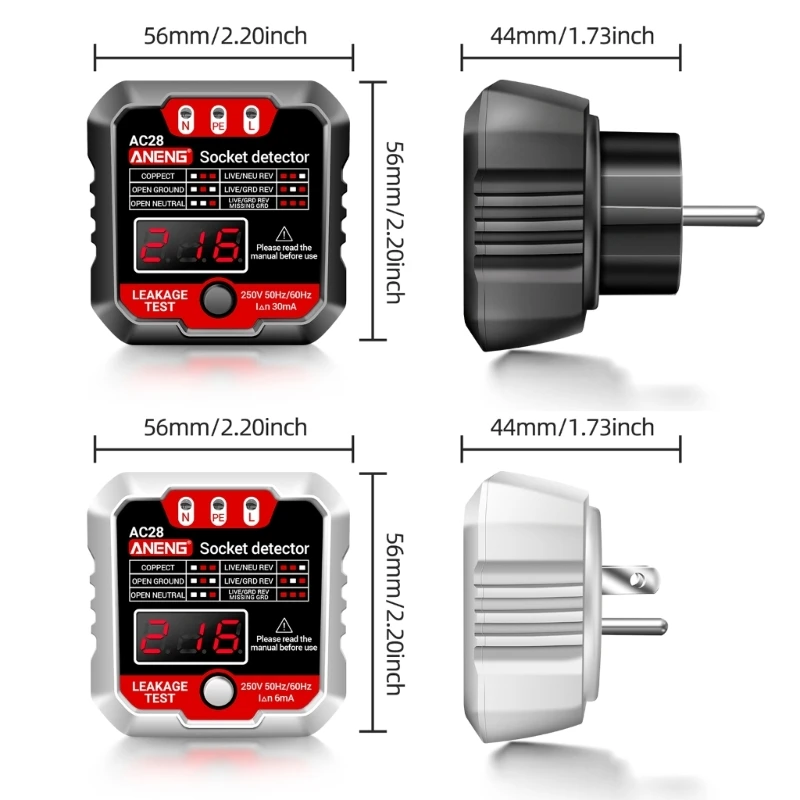 ANENG AC28 Socket Detector US/EU Universal Battery Tester Checker Test Power Socker LCD Voltage Tester Phase Meter Detector Tool 6