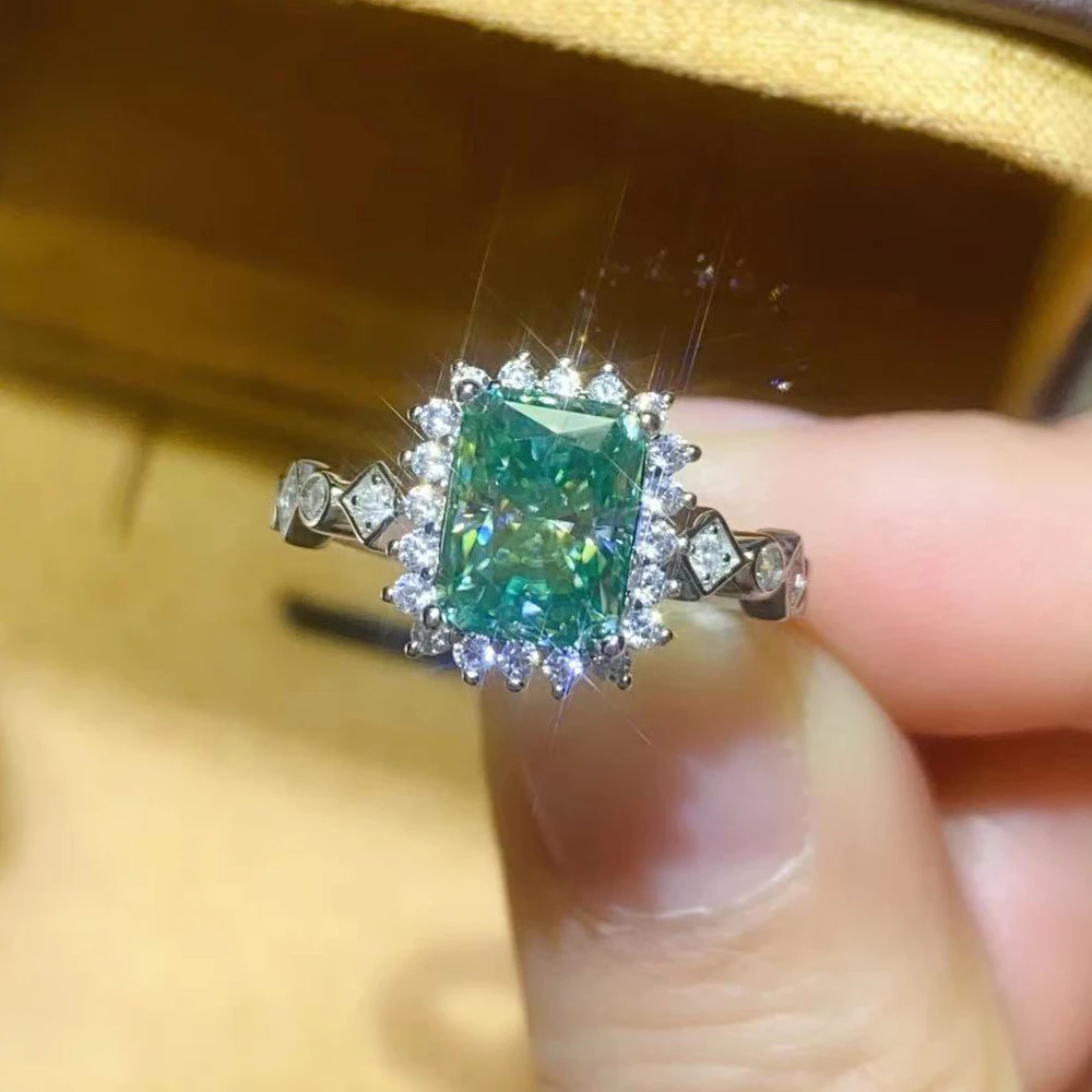 

Luomansi Ювелирное кольцо 2 карата 6x8 мм Небесно-Голубой Муассанит GRA сертификат 100% - S925 Стерлинговое Серебро женский Подарок на годовщину