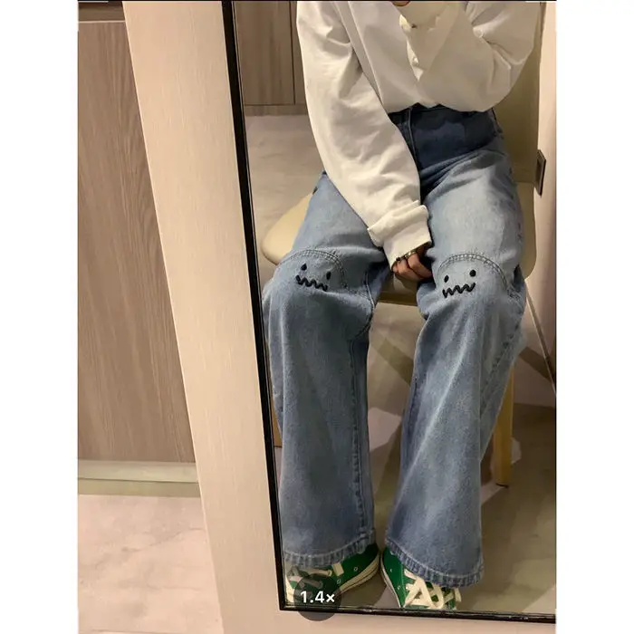 jeans pant Embroidered Jeans Woman Harajuku Vintage Streetwear Loose High Waisted Jeans Casual Grunge Straight Women Clothing Y2k Pants american eagle jeans