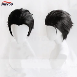 Anime Katsuki Yuuri Short Black Slicked Back Heat Resistant Synthetic Hair Halloween Party Wigs + Wig Cap