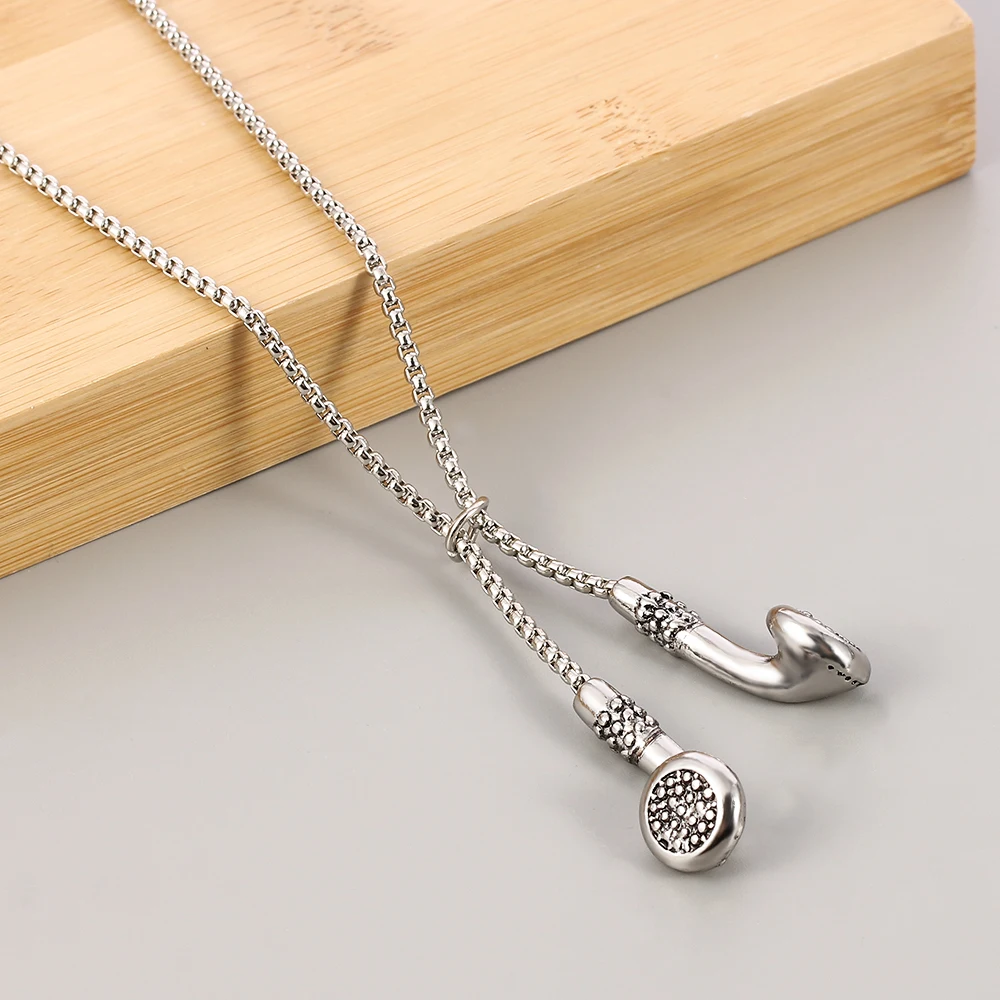 Hip-Hop Music Headphones Pendant Necklace for Men