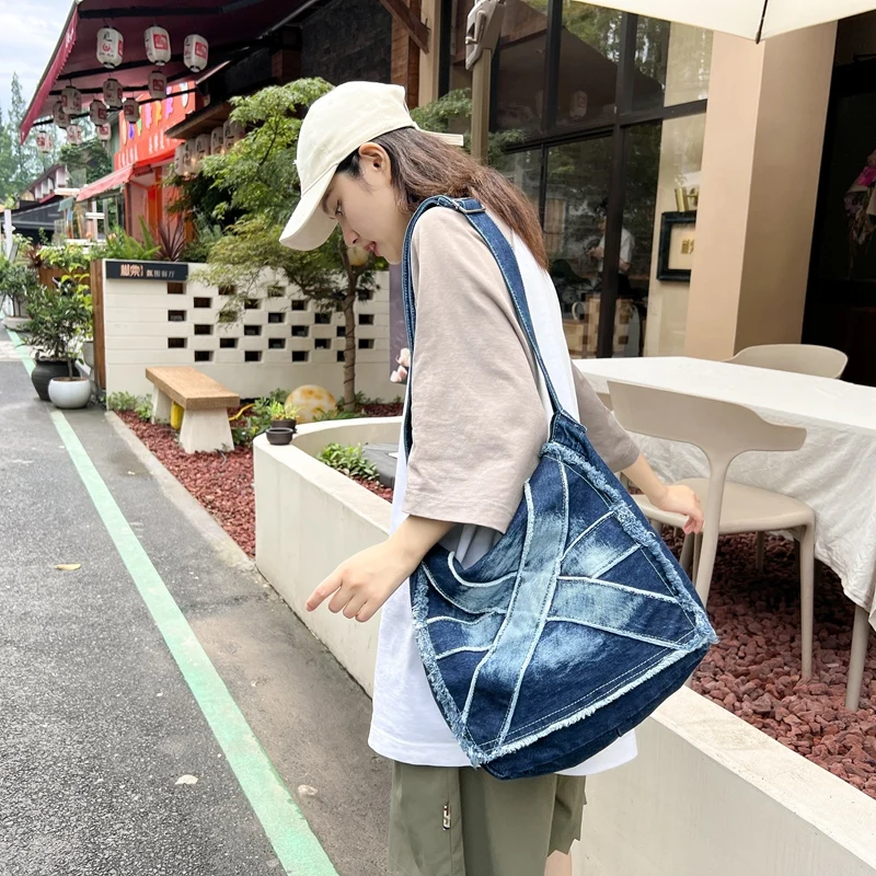 Denim Women's Bag Jeans Flap Messenger Bag Y2K Canvas Shoulder Bag Cross Eco Bag Korean Shopping Pockets Student Satchel Handbag
