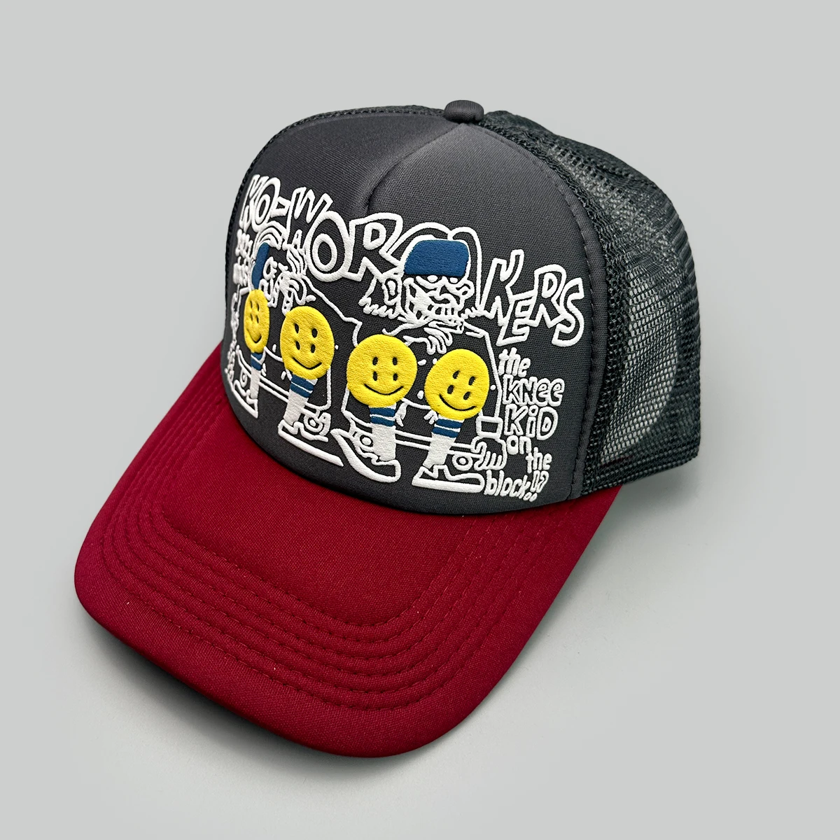 Lächelndes Gesicht 3D-Gedruckte Buchstaben-Baseballkappen Neue Unisex Farbblock-Sonnenschutz Hip-Hop Atmungsaktive Mesh Vielseitige Ins Trucker Caps – Detail 7