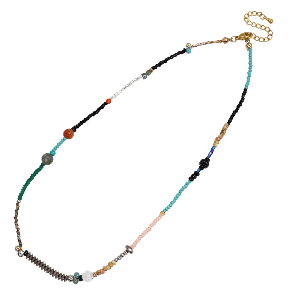 Fashion Jewelry Bohemia Beaded Necklace Stainless Steel Chain Heart