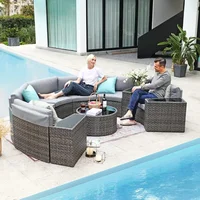 Outdoor Patio Furniture 11-Piece Half-Moon Sectional Round Set Curved Sofa with Coffee Table Suitable for outdoor courtyard use 2