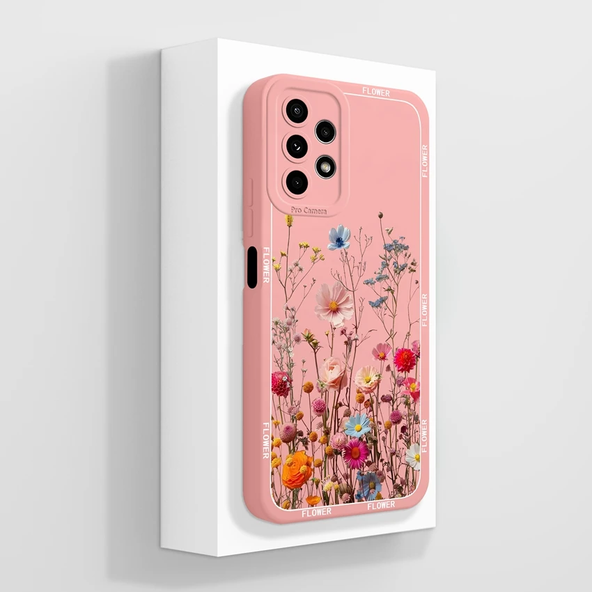 Beautiful Plant Flower Design Liquid Silicone Shockproof Cellphone Case w/ Screen Protector