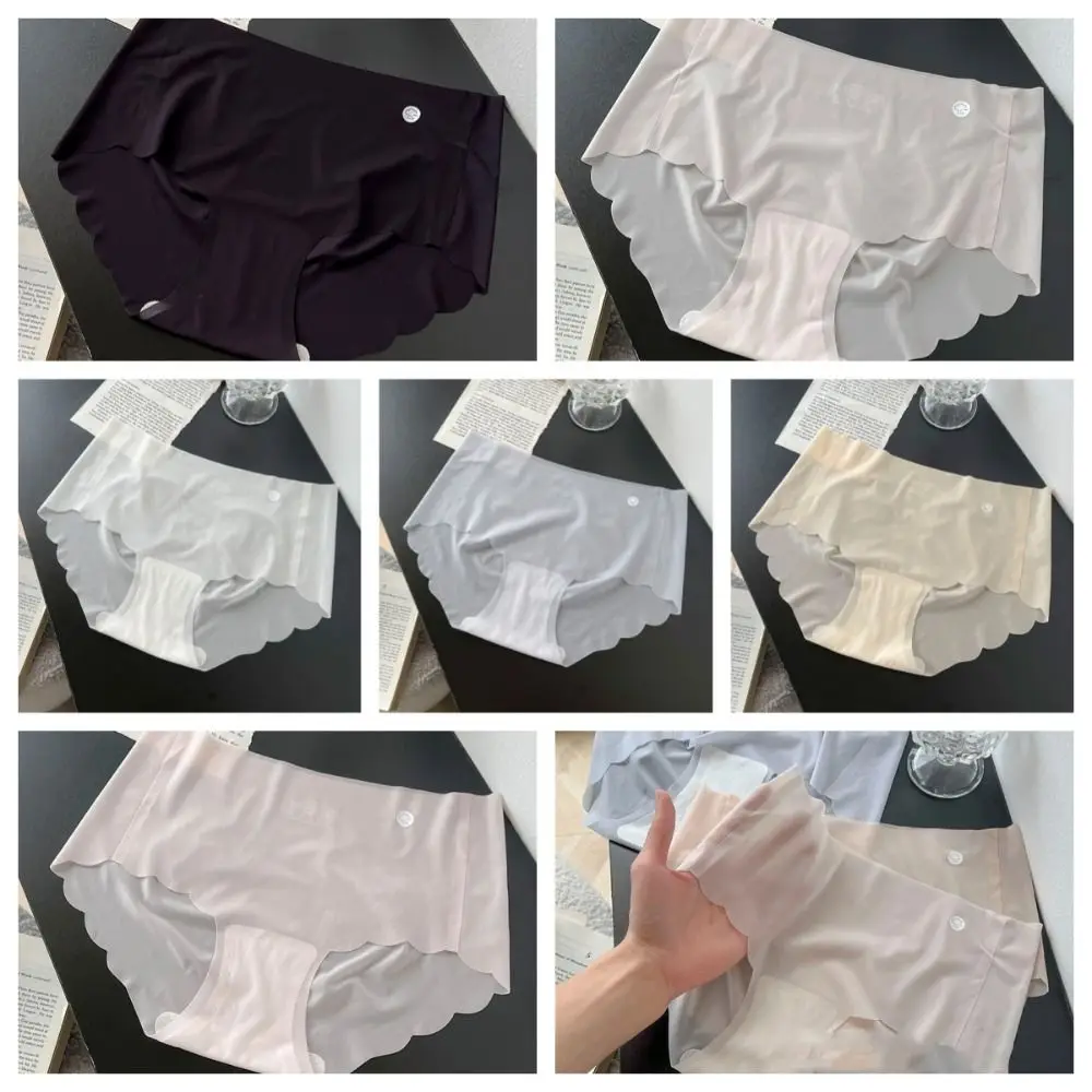 

Elastic Ice Silk Panties Soft Daily Seamless Lingerie Breathable Smooth Underwear Traceless Middle Waist Briefs
