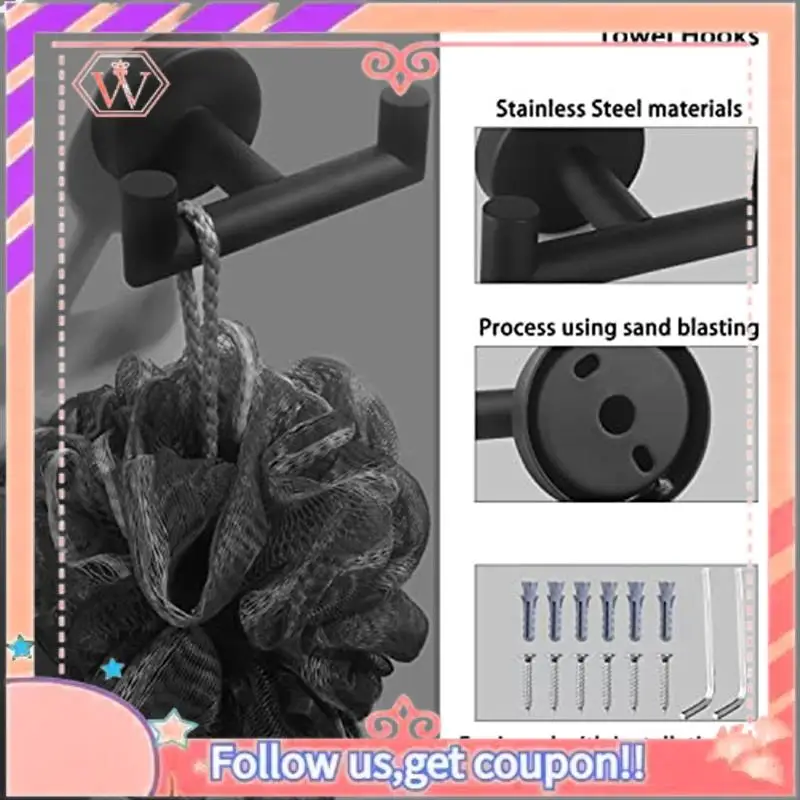 Upgraded Double Towel Hooks For Bathroom Black Wall Mount Robe Hook Double Towel Hook Holder For Kitchen Bathroom