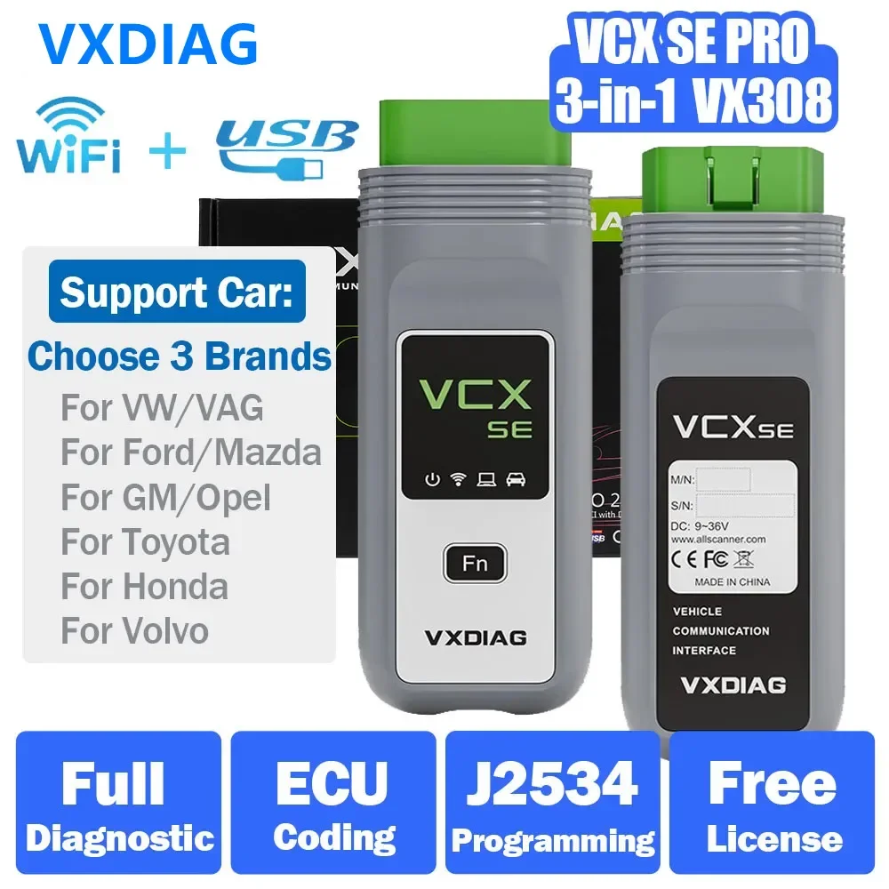 

VXDIAG VCX SE Pro 3 in 1 VX308 Car OBD2 Diagnostic Tool DoIP for VW for GM Toyota Honda JLR Ford Mazda ECU Coding Programming