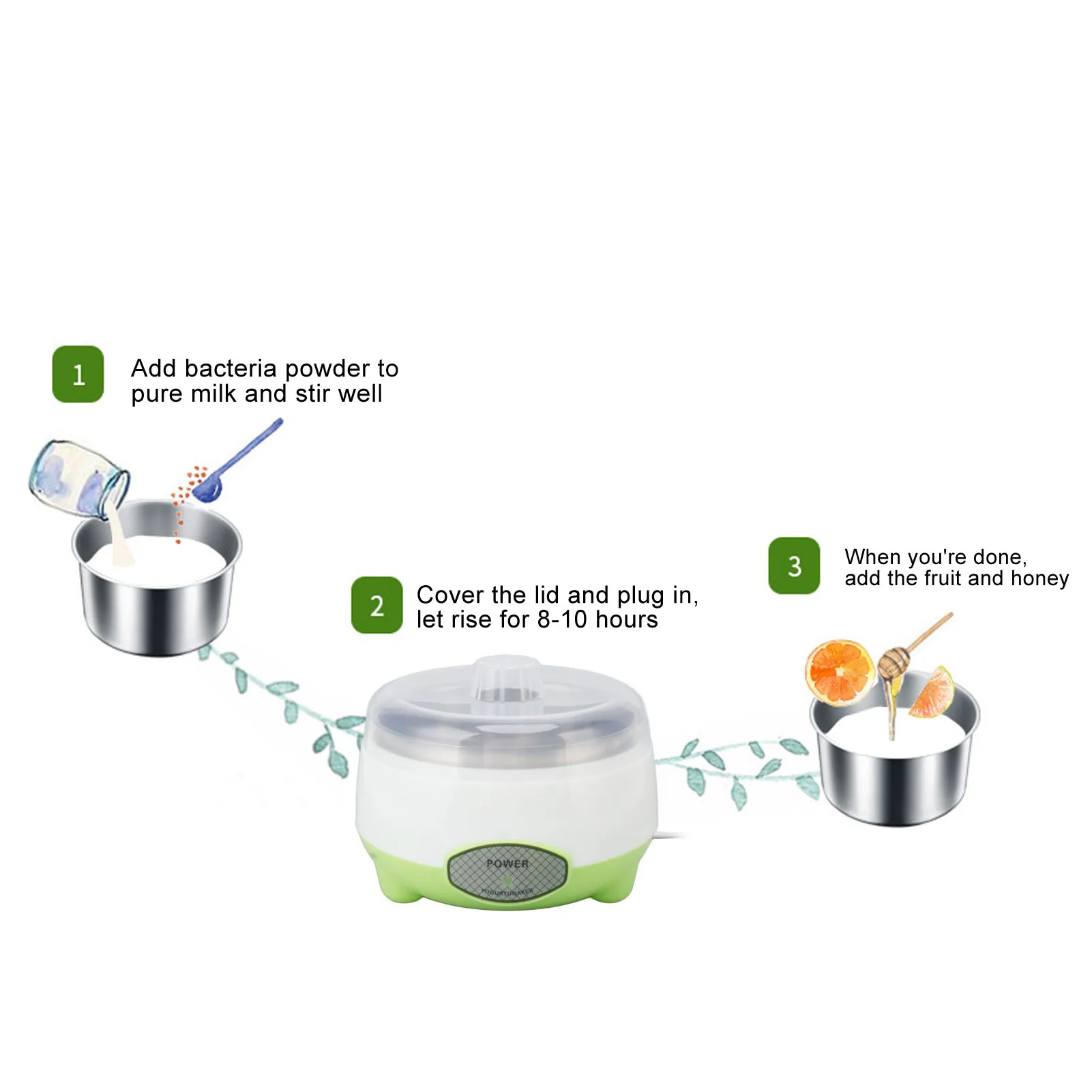 110V/220V Yogurt Maker Machine Stainless Steel Container Yogurt Maker for Homemade DIY Yogurt Green DIY Yogurt Maker Machine 15W 5