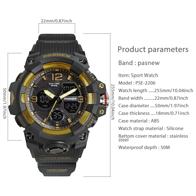 Waterproof Sports Watch Men Dual Display Multifunction Diving Hand Clock Boy Running Casual Electronic Digital Wristwatch Male