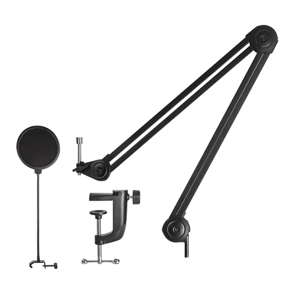 

Mic Boom Arm Stand Microphone Pop Filter Set Cantilever Bracket Tripod Adjustable Suspension Scissor Spring Built-in Mic Stand